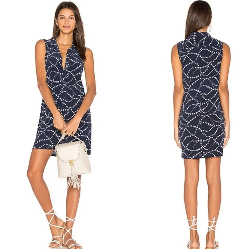 Equipment Lucida Blue Sleeveless Silk Star Dress XS
